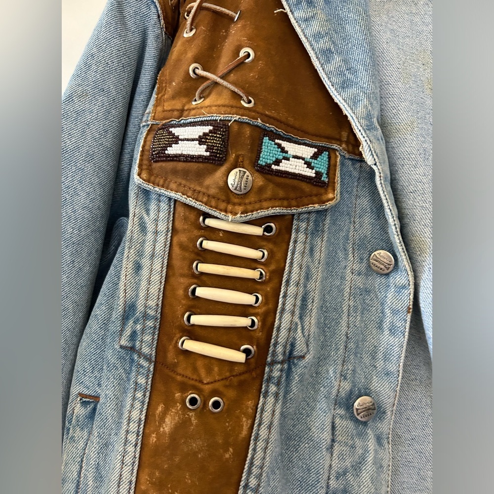 Vintage Authentic Johnny Hallyday Western Passion Denim and Suede Jacket Size M - Picture 3 of 13